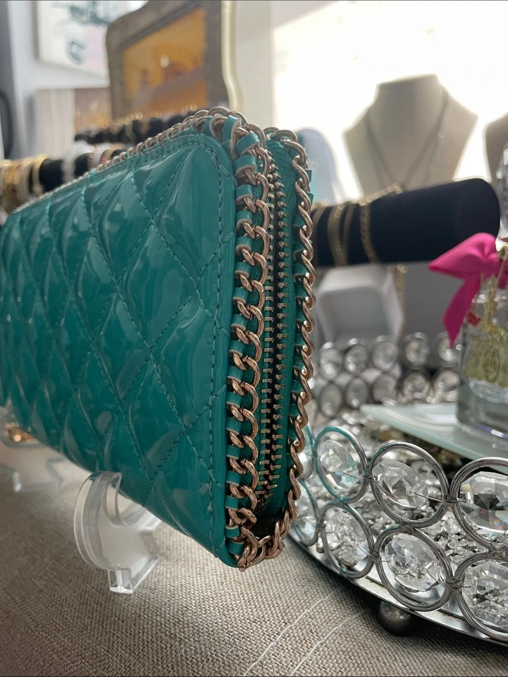 ✨Tiffany Blue Patent Leather Quilted Zip Wallet✨NEW